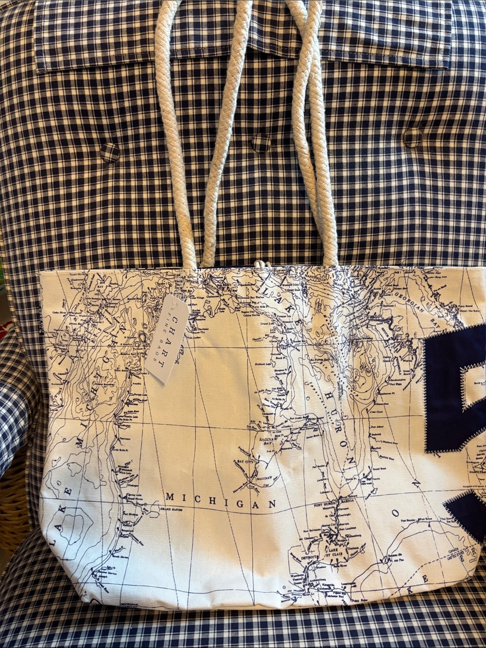 Michigan 5  Map Sail Tote Bag with Rope Handles